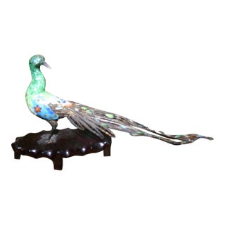 Pair of 1930s Chinese Silver and Gold Enameled Peacocks For Sale