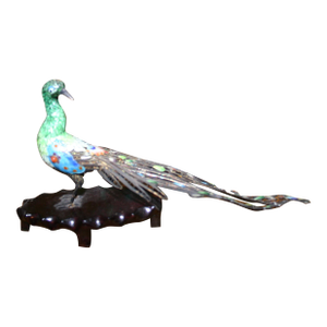 Pair of 1930s Chinese Silver and Gold Enameled Peacocks