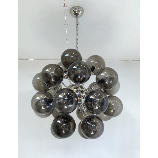 Italian sputnik chandelier with 24 smoky Murano glass globes mounted on polished nickel finish frame / Made in Italy 24...