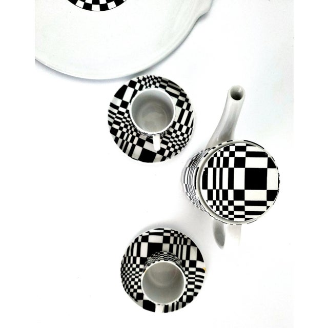 Ceramic 1960s Op Art Espresso Coffee Set Demitasse Pitcher Cups Saucers Tray For Sale - Image 7 of 12