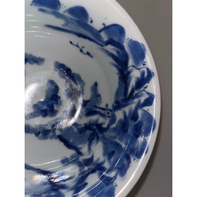 Blue Antique Japanese Blue and White Sake Cup Washing Bowl For Sale - Image 8 of 18
