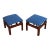 1980s Asian Inspired Carved Mahogany Upholstered Stools - A Pair For Sale