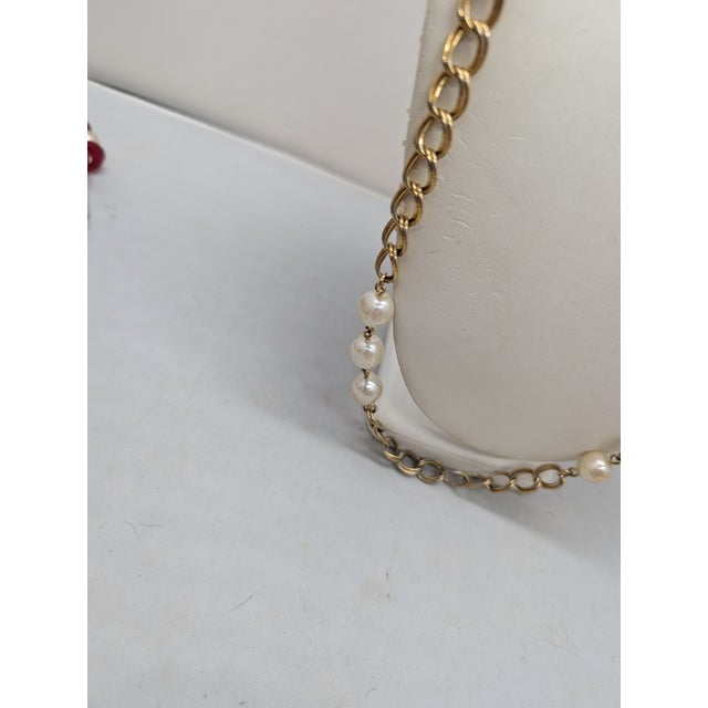 Gold Vintage 1980s Signed Napier Goldtone Faux-Pearl Sautoir Necklace For Sale - Image 8 of 8