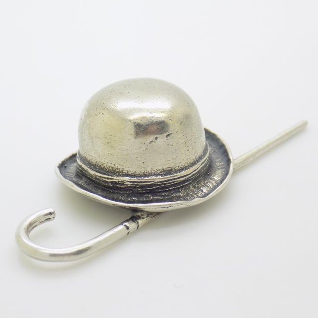 Vintage Italian Handmade Genuine Silver Bowler Hat Stick Dollhouse Miniature For Sale - Image 6 of 10
