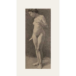 Early 1900's Antique French Classical Female Nude Charcoal Figure Drawing on Paper With Mt, C. 1913 For Sale