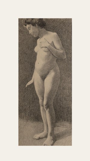 Early 1900's Antique French Classical Female Nude Charcoal Figure Drawing on Paper With Mt, C. 1913