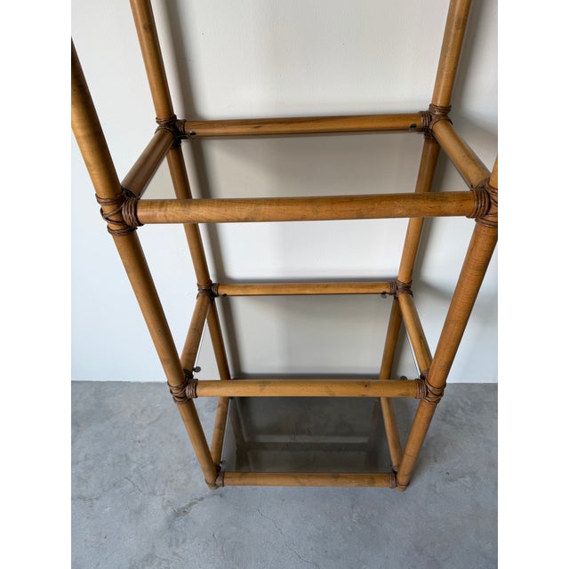Wood Mid-Century Modern Faux Bamboo & Rush-Wrapped Etagere Bookcase For Sale - Image 7 of 12