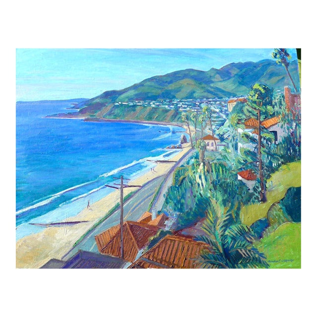 Pacifiic Palisades Oil Painting of Posetano Drive, Los Angeles, California For Sale