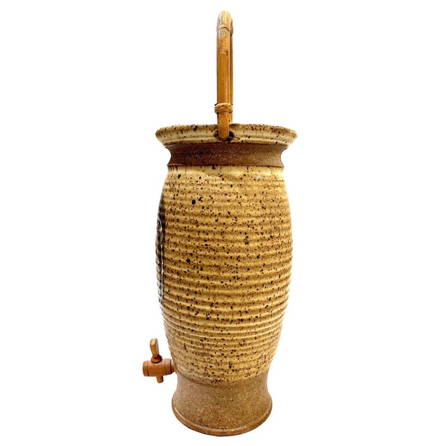 Tan 1980's Studio Stoneware Wine Jug With Spigot - Ken Edwards Montana Potter For Sale - Image 8 of 12