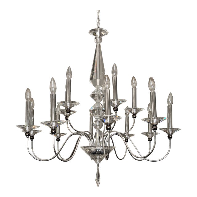 Shonbek Jasmine 15 Light 110v Chandelier in Silver With Clear Optic Crystal Excellent Condition For Sale