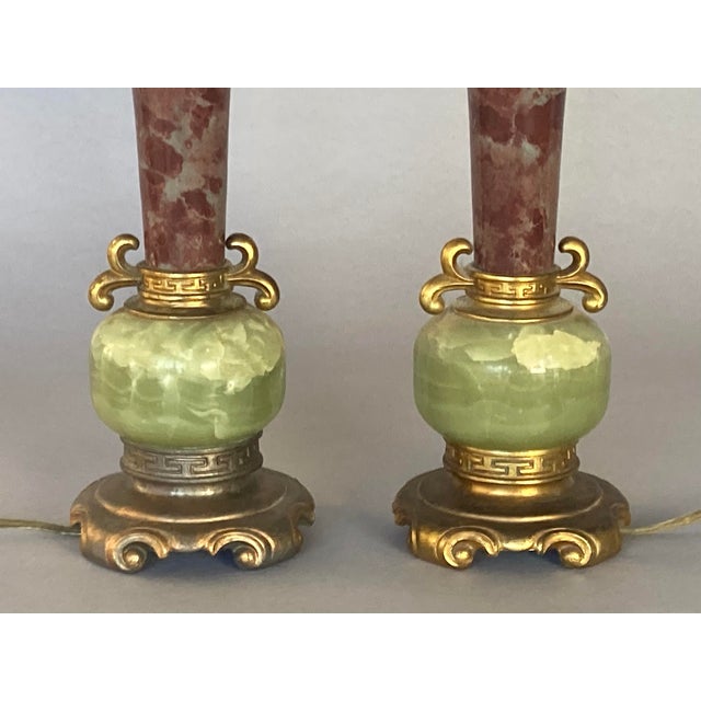 Offering a lovely, elegant pair of American table lamps in the Chinoiserie style, probably from the 1940s (possibly...