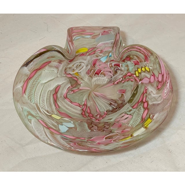 Pink Large Vintage Hand Blown Murano Glass Cigarette Cigar Ashtray Italy Latticino For Sale - Image 8 of 13