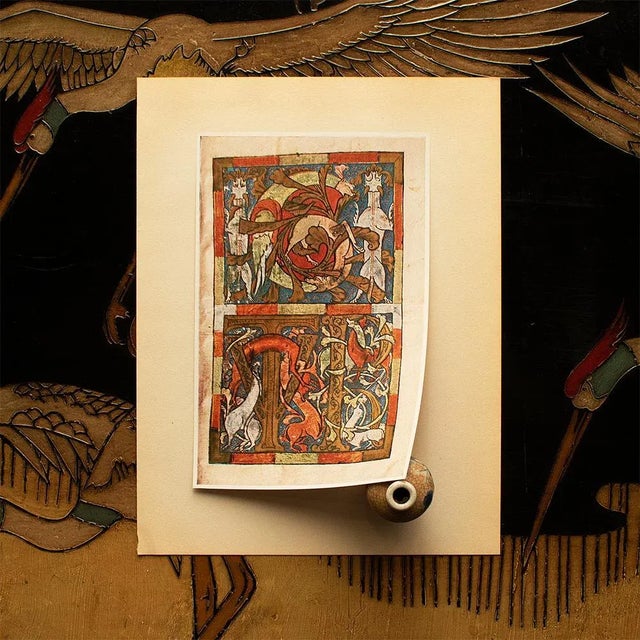 1949 Letters I, G, T U, R in Word "Igitur" From "A Sacramentary of Limoges", Gold Ink Lithograph For Sale - Image 4 of 9