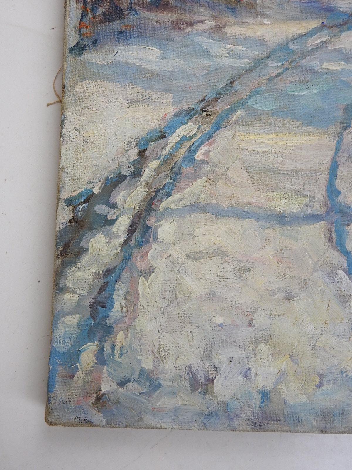 Vintage Mid 20th Century Impressionist Snowy Winter Trail Painting