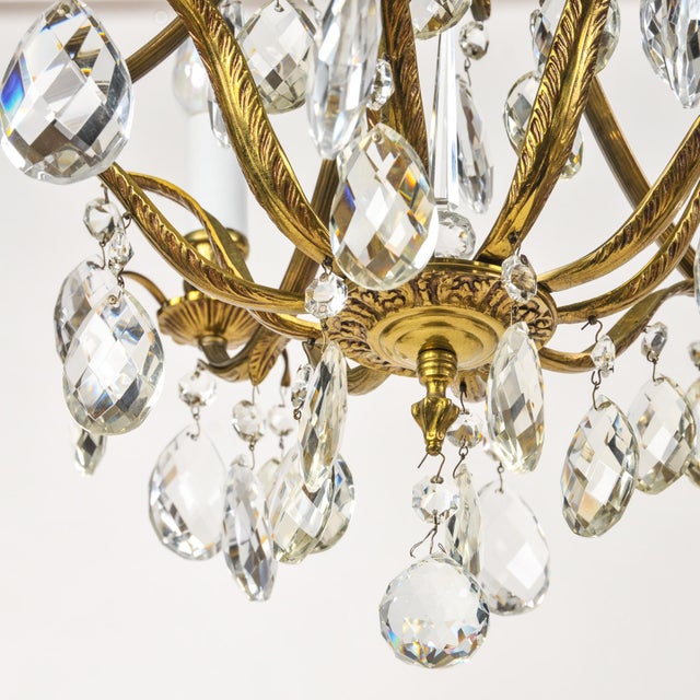 Vintage Brass and Crystal Chandelier 5 Light Baroque Rococo Revival Made in Sweden For Sale - Image 17 of 18