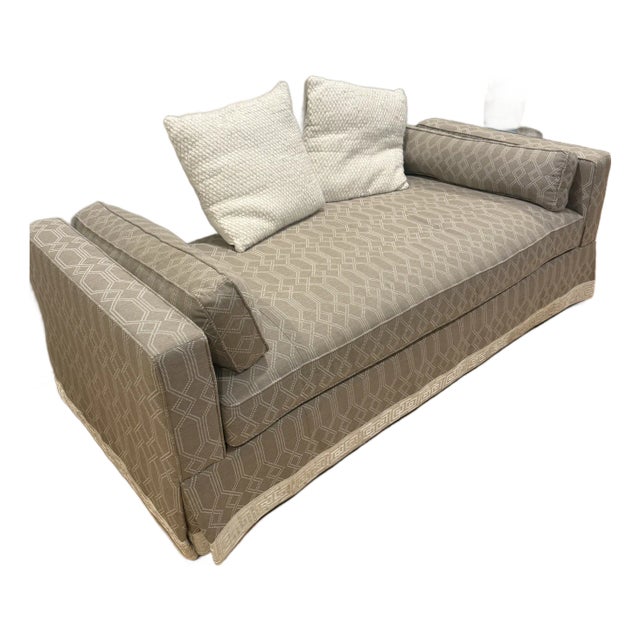 Cr Laine Layla 85” Upholstered Daybed | Custom Sunbrella Performance Fabric | Neutral Geometric Including Two Ivory Accent Pillows For Sale