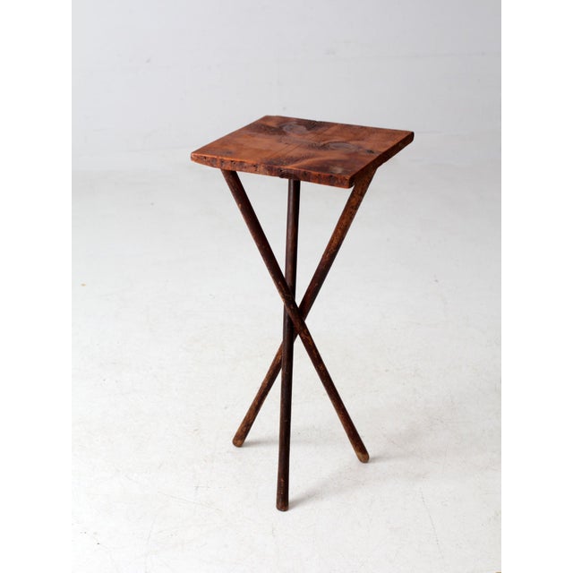 Brown Antique Rustic Pine Tripod Side Table For Sale - Image 8 of 11