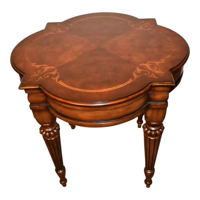 1990s Ethan Allen Inlaid Burl Walnut Shaped Edwardian Style Accent