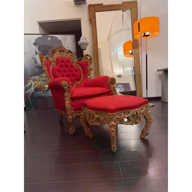 Set of Vintage Chair with Ottoman in Carved and Carved Wood by Urano Palma, 1980 For Sale - Image 10 of 10