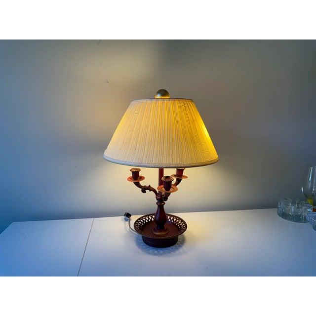 Late 20th Century Late 20th Century Three Candle Red Tole Bouillotte Lamp For Sale - Image 5 of 12