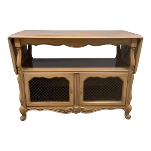 French Provincial Tea Cart Serving Cart Cabinet Sides Flip Open Wired Doors