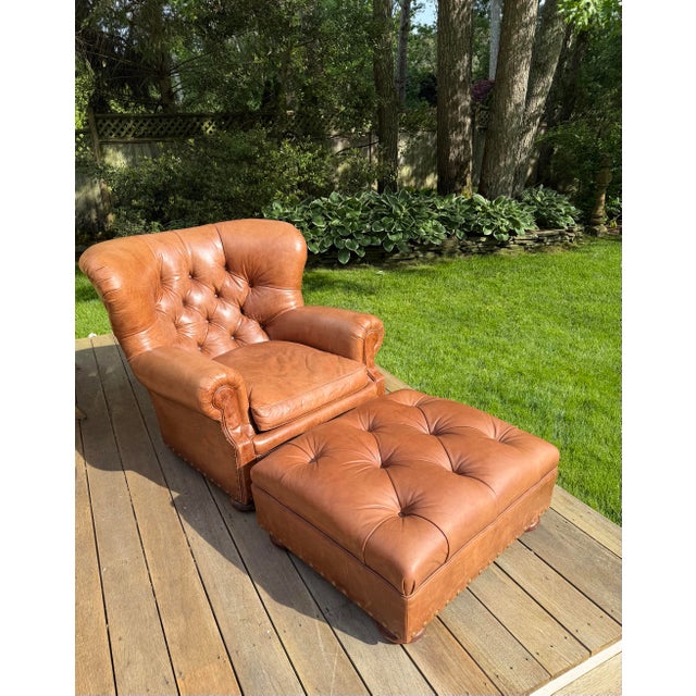 Brown Ralph Lauren Chair and Ottoman Set in Saddle Toned Leather For Sale - Image 8 of 18