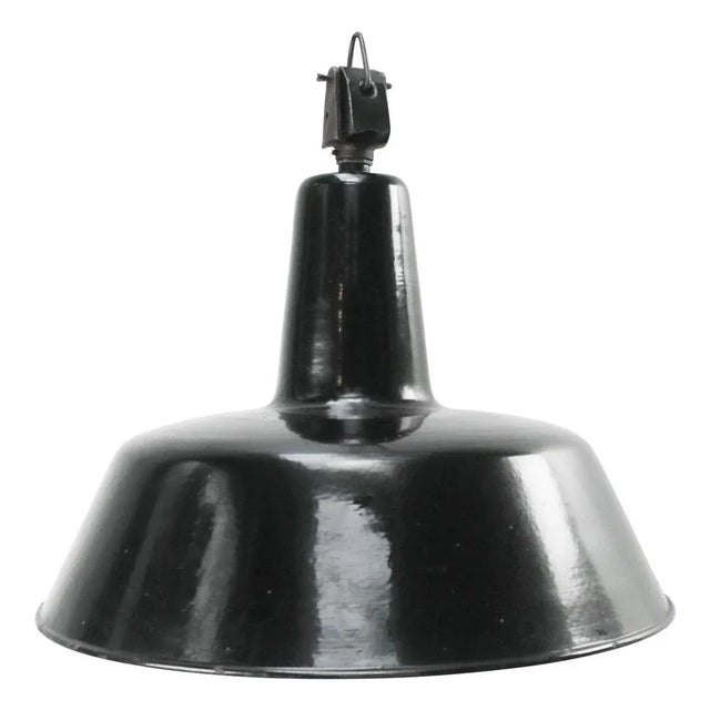 1950s Vintage Industrial Black Enamel Factory Pendant Light by Philips For Sale - Image 5 of 5