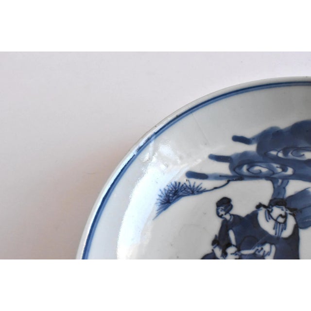 Antique Kangxi Immortals Blue Underglaze Dish For Sale - Image 4 of 10