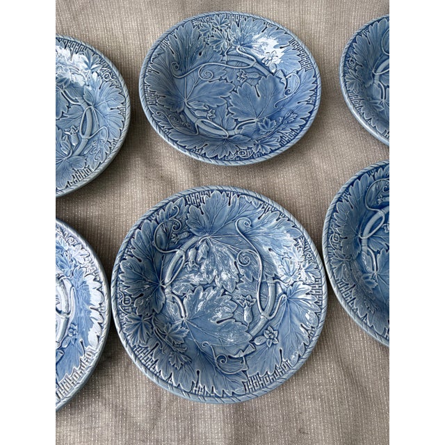 1980s Vintage Blue Bordallo Pinheiro Plates Set of 6 For Sale - Image 5 of 11