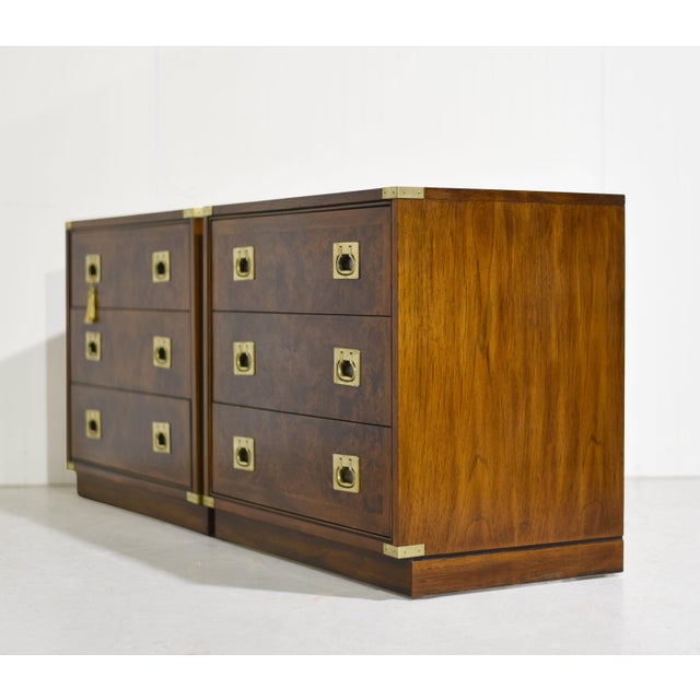 1970s Campaign Burl Wood Chests by Hickory Furniture - A Pair For Sale In Chicago - Image 6 of 13