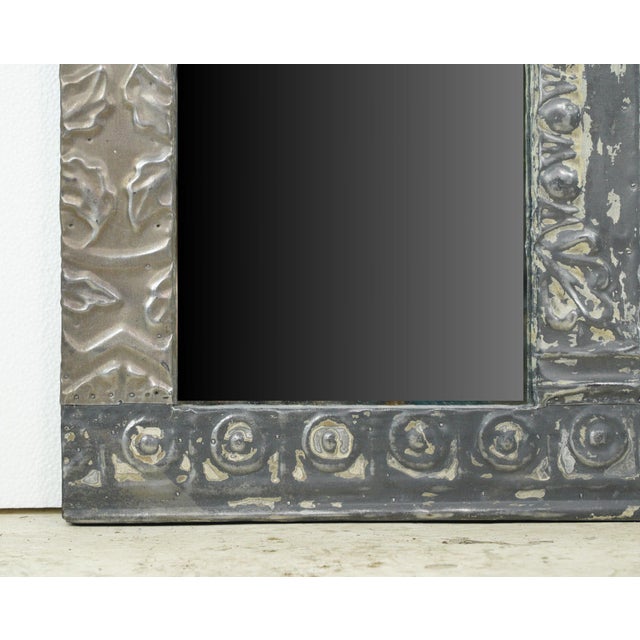 Handcrafted Mixed Black Silver Antique Tin Ceiling Wall Mirror For Sale - Image 4 of 6