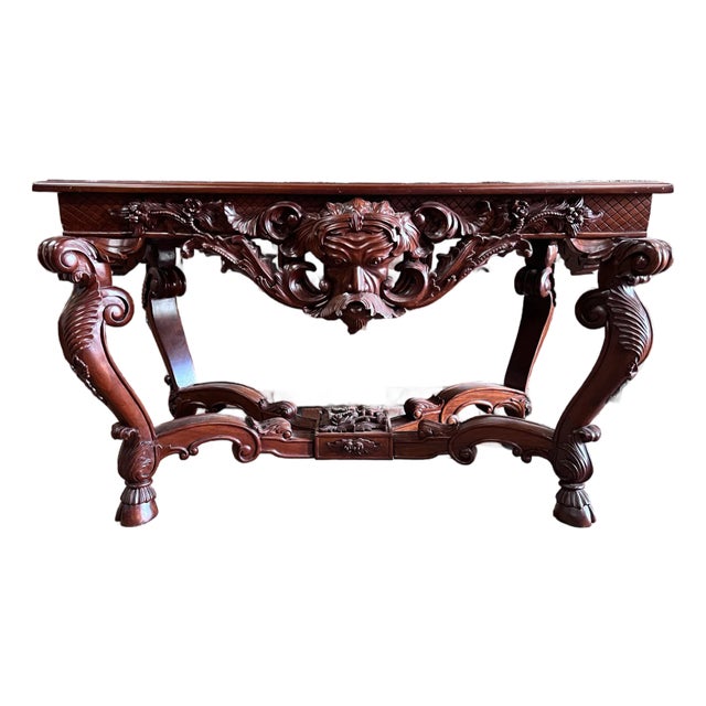 1940s Carved Mahogany Foyer Console Table For Sale