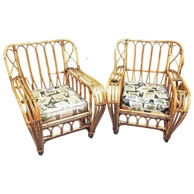 Art Deco 1930s Restored Art Deco Preside Stick Reed Rattan Sofa, Lounge Chair Livingroom Set For Sale - Image 3 of 9