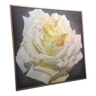 Framed Oil on Canvas Blush Rose "Blanca" by Shelly Gurton For Sale