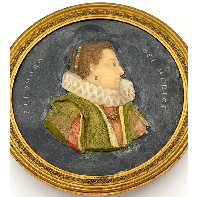 Eleanora & M. Magdalena Dei Medici Wax Portraits on Slate Measures: 4.5" DA 18th Century or Earlier Wax Portraits of...