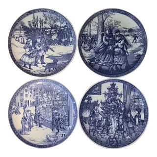 Vintage Spode Blue Room Victorian Christmas Plates - Set of 4 For Sale