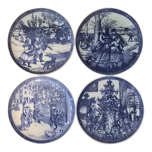 Vintage Spode Blue Room Victorian Christmas Plates - Set of 4
