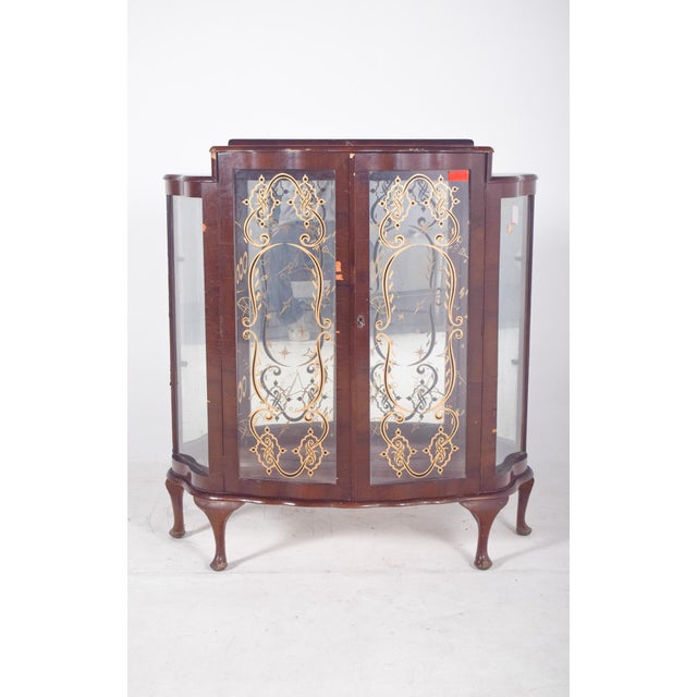 Wood Portuguese Showcase Cabinet with Gold-Plated Glass For Sale - Image 7 of 10