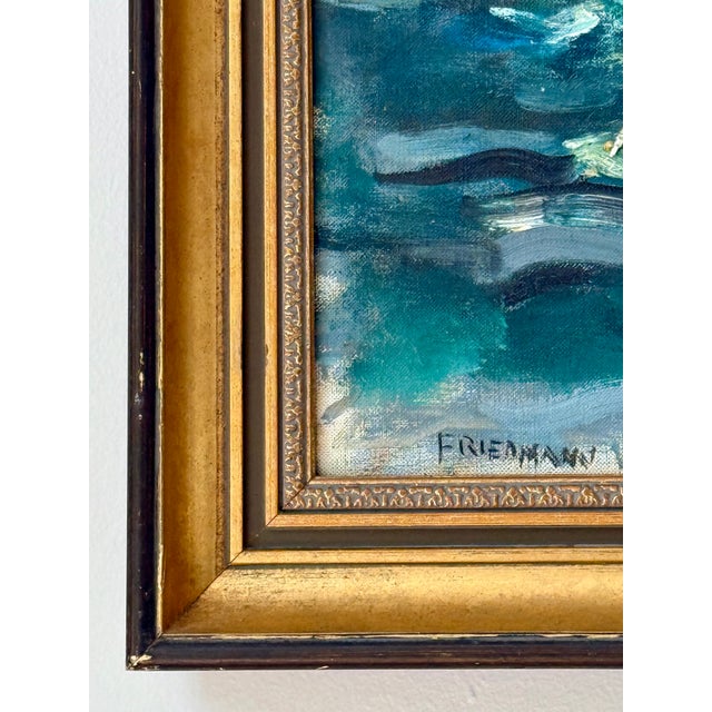 Vintage Original Oil Painting Impressionist Seascape Signed Friedman For Sale - Image 10 of 12