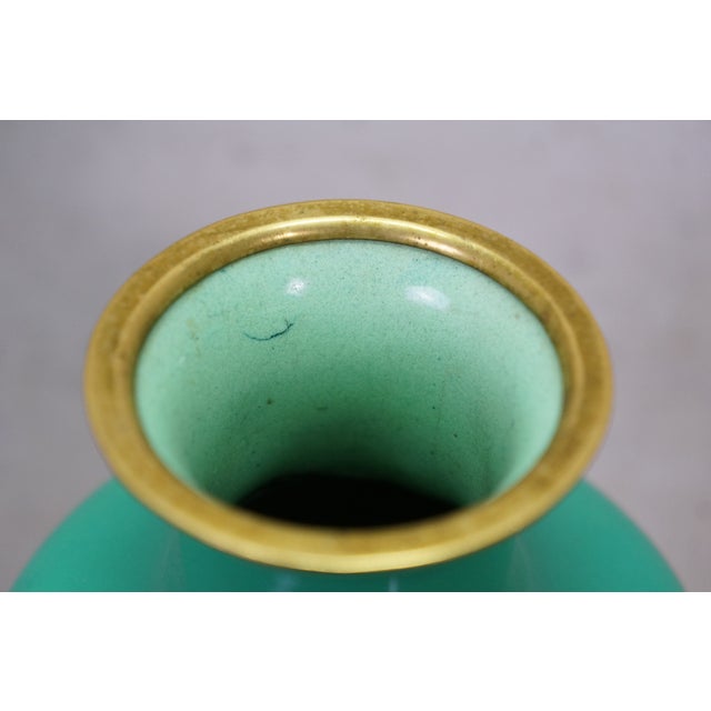 Antique Japanese Ando Jubei Celadon Wireless Cloisonne Vase Urn 10" For Sale - Image 9 of 13
