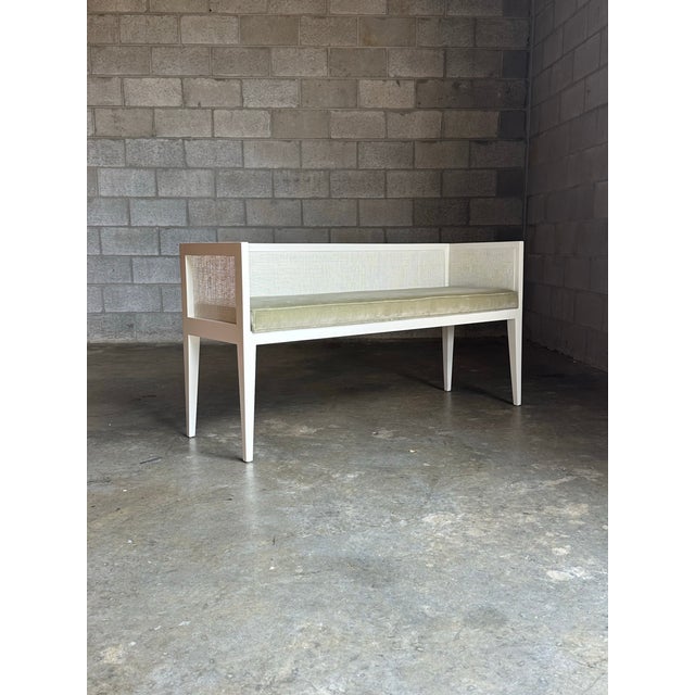 Mid-Century Modern 1960s Edward Wormley for Dunbar Style Cane and Wood Window Bench For Sale - Image 3 of 12