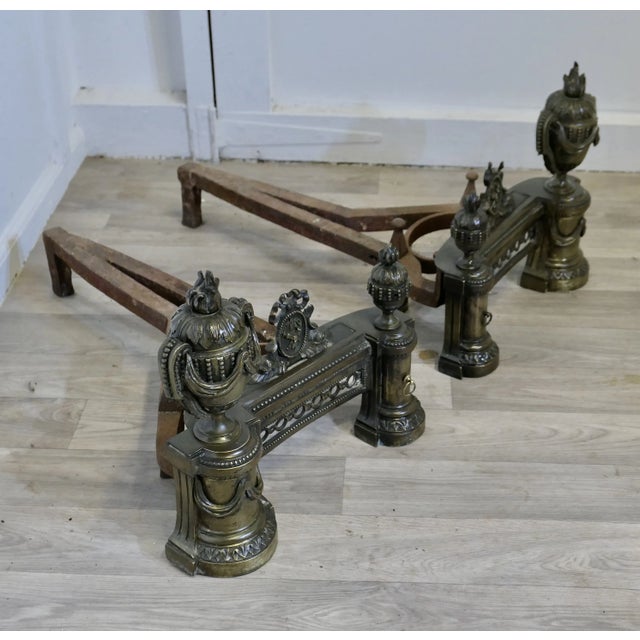 Large Antique French Brass Chenets, Set of 2 For Sale - Image 4 of 7