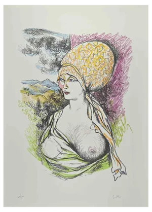 Renato Guttuso, Homage to Gustave Courbet, Lithograph, 1980s