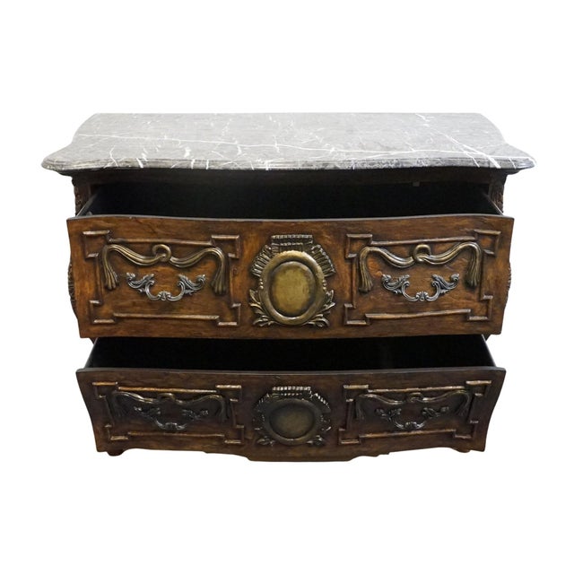 Early 21st Century Collezione Europa Walnut French Provincial Louis XV Rococo Style 46" Two Drawer Bombe Chest W. Granite Top For Sale - Image 5 of 12