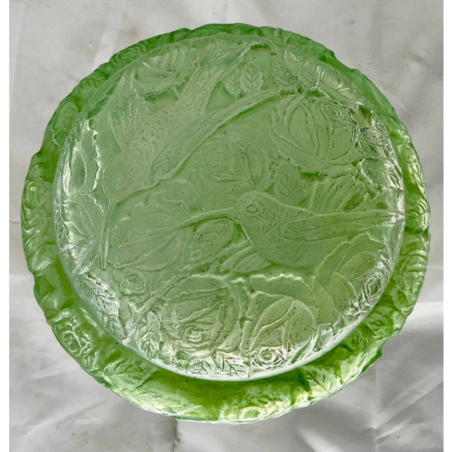 Antique Consolidated Lamp and Glass Co. Powder Jar/ Dresser Box With Hummingbirds and Roses. For Sale In Providence - Image 6 of 12