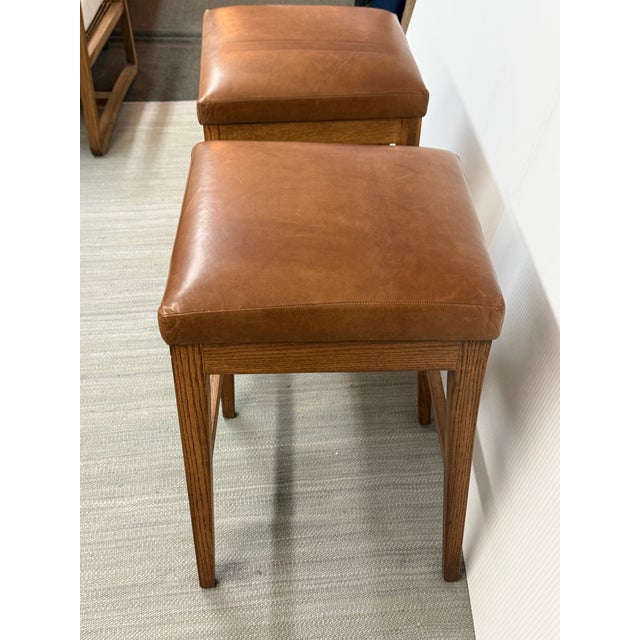 Brownstone Cognac Leather Counter Stools, Pair For Sale - Image 9 of 12