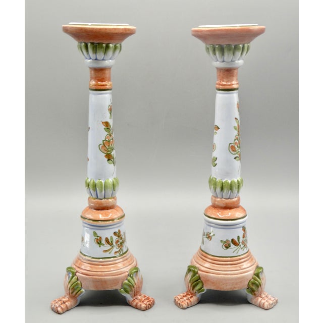 Glazes Italian Candlesticks With Paw Feet, a Pair For Sale - Image 6 of 10
