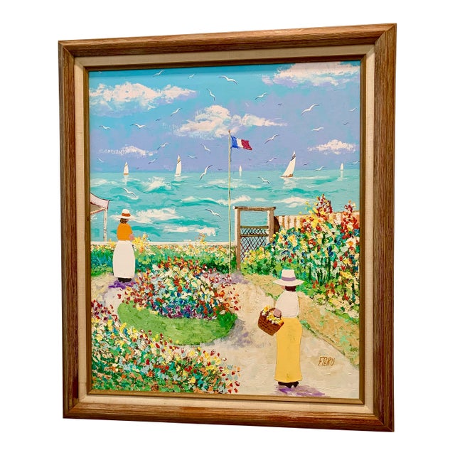 Acrylic Painting “Garden by the Sea” by Unknown Artist For Sale