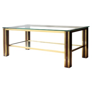 Mid-Century Table with Brass and Wood Structure, France, 1970s For Sale