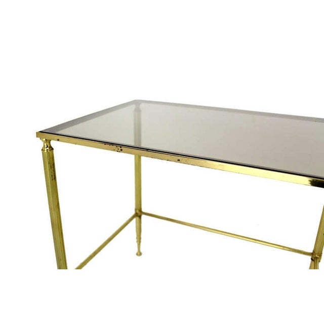 Mid 20th Century Solid Brass Smoked Glass Set of Three Nesting Stacking Side Occasional Tables For Sale - Image 5 of 7